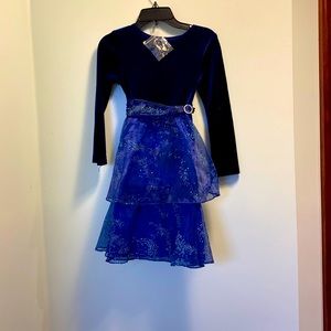 Navy blue long sleeve velvet dress